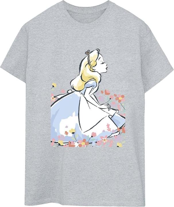 Actual product image Disney Womens/Ladies Alice In Wonderland Sketch Flowers Cotton Boyfriend T-Shirt (XXL)