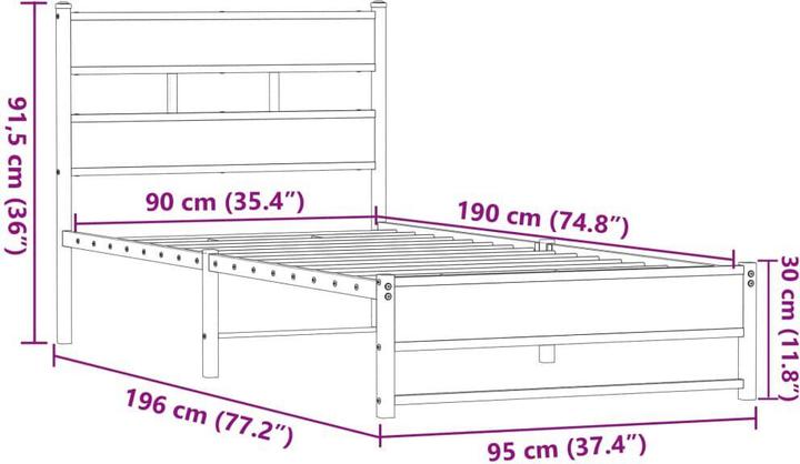 Produktbild VidaXL Metallbett Bett Lattenrost Einzelbett Bettgestell ohne Matratze 90x190cm (90 x 190 cm)