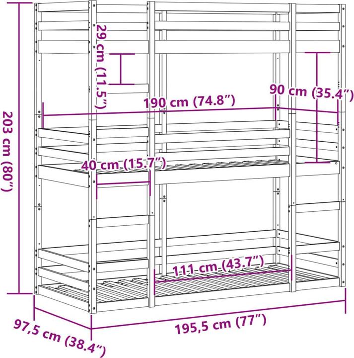 Produktbild VidaXL Dreifach-Etagenbett (90 x 190 cm)