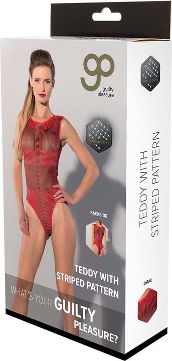 Produktbild Guilty Pleasure GP gestreifter Body aus bedrucktem Datex Rot (M)