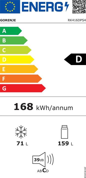 Etichetta energetica Gorenje RK416DPS4 Frigorifero combinato a libera installazione (230 l)