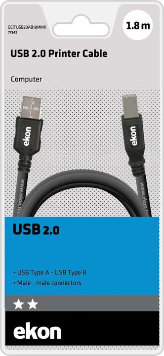 Actual product image Ekon Type A-B male USB printer cable (1.80 m, USB 2.0)