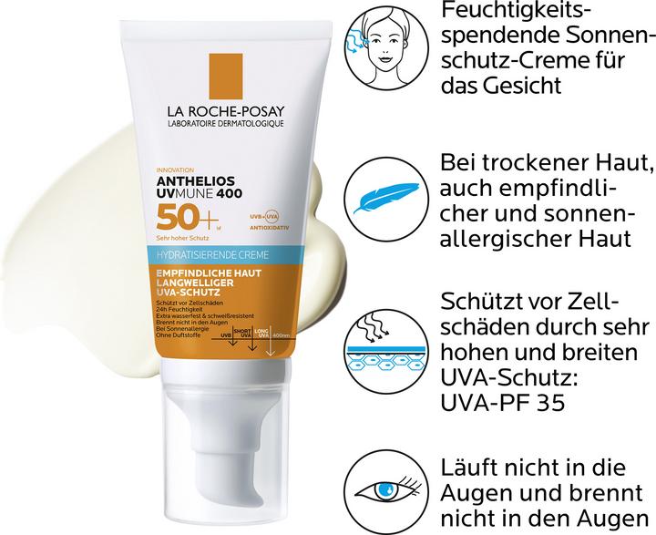 Image du produit La Roche Posay Anthelios Crème Hydratante 50+ (Crème solaire visage, SPF 50+, 50 ml, 80 g)