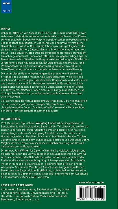 Immagine prodotto Ökologisches Baustoff-Lexikon (Tedesco, Wolfgang Linden, Iris Marquardt, 2023)