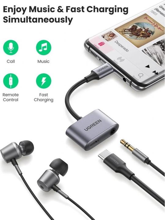 Productafbeelding Ugreen Adapter voor hoofdtelefoon (USB Type C, 3,5 mm aansluiting)