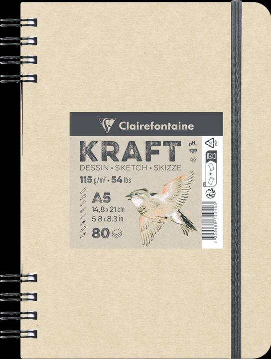 Clairefontaine - Kraft (A5, Blanc, Couverture rigide)