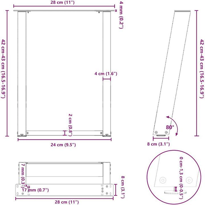 Image du produit VidaXL Pieds de table basse en U 2 pcs. Blanc 28x(42-43) cm Pied de table en acier