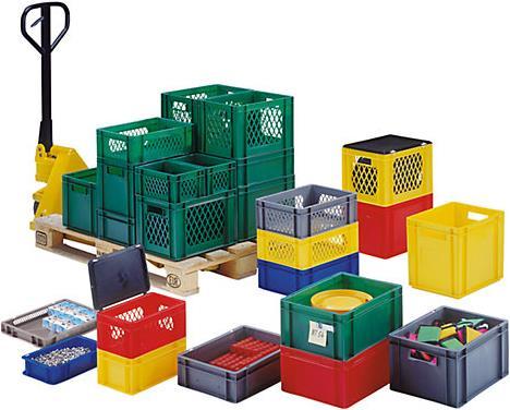 Actual product image kaiserkraft Euro format stacking container, walls perforated, bottom closed