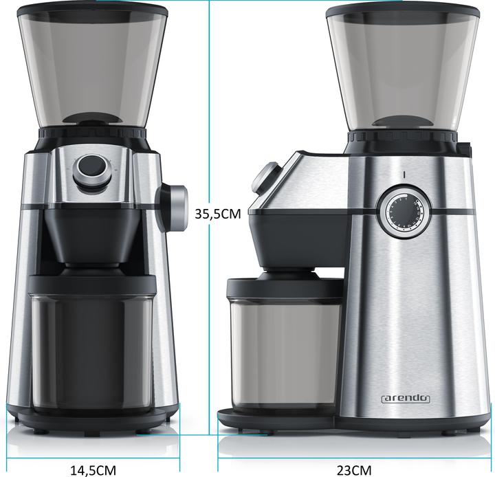 Produktbild Arendo Kaffeemühle 150 W, Kegelmahlwerk, 360 g Bohnenbehälter, Kaffee Mühle mit 15 Mahlgradstufen