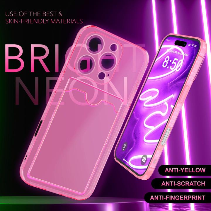 Immagine prodotto Nalia Portacarte trasparente in silicone trasparente al neon (Apple iPhone 16 Pro)