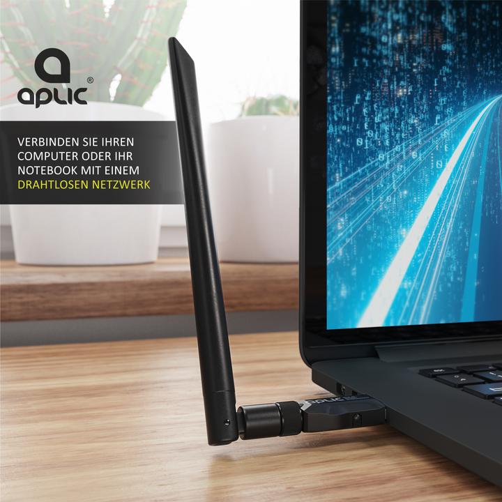 Actual product image Aplic WLAN stick, WIFI adapter 1200MBit/s, 2.4Ghz + 5Ghz dual band, 5 dBi external antenna, USB 3.2 dongle (USB-C 3.2 Gen 1)