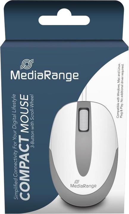 Produktbild MediaRange OPTISCHE MAUS MIT KABEL MROS214 3Tasten weiss/hellgrau (Kabelgebunden)