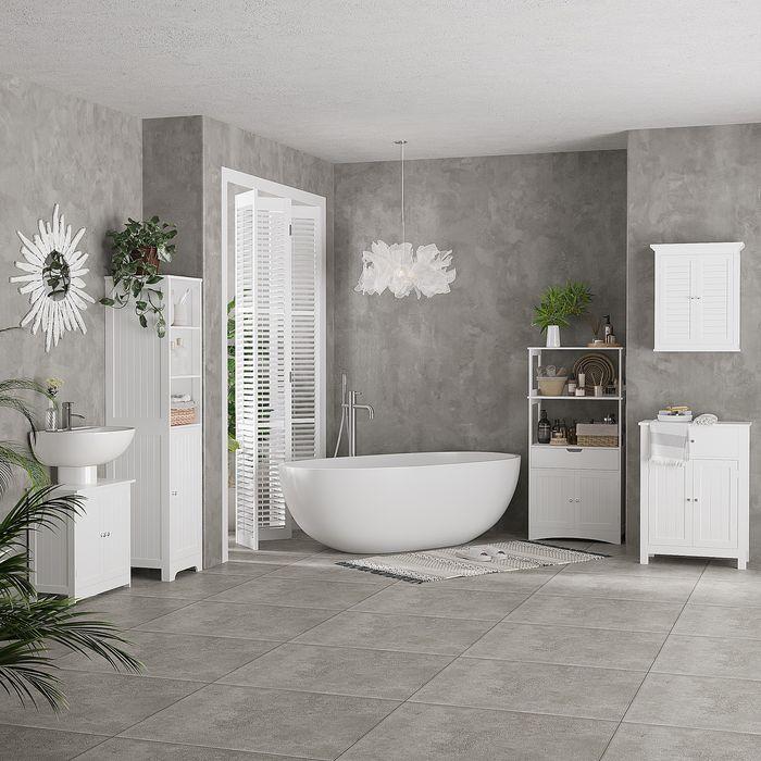 Produktbild Swisshandel24 Badezimmerschrank 3 offene Fächer 1 Schrankfach Bad Weiss 40x38x160cm (40 x 38 x 160 cm)