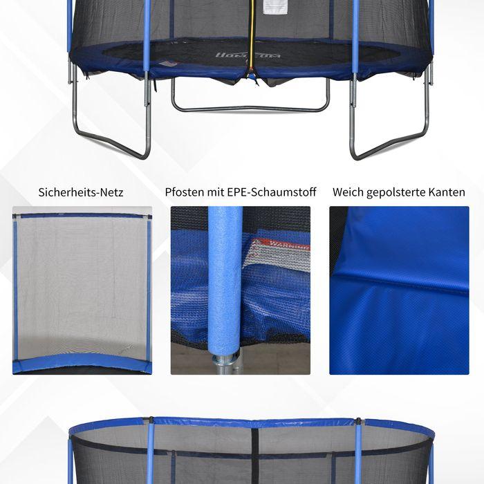 Produktbild Swisshandel24 Trampolin mit Sicherheitsnetz Gartentrampolin für Innen- und Aussenbereich Fitnesstrampolin Stahl Bl (305 cm)