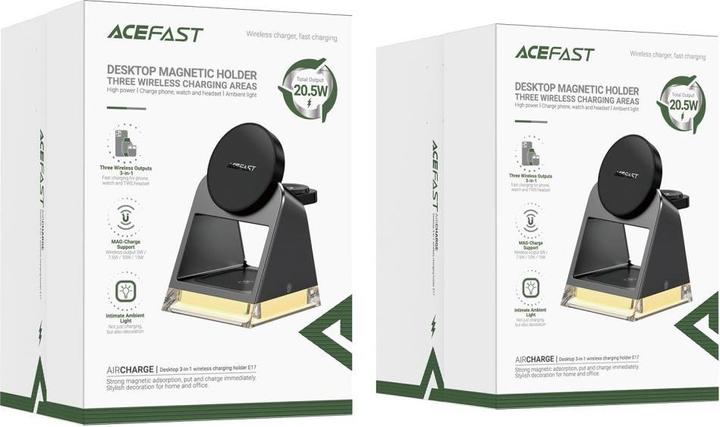 Actual product image Acefast E17 MagSafe 3in1 inductive charger + USB-A USB-C cable - black (20.50 W)