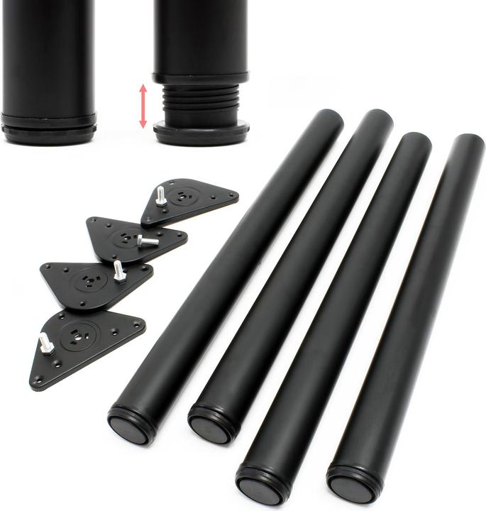 Wiltec Stainless steel Table legs set of 4 Black Furniture foot adjustable Ø60mm 820mm