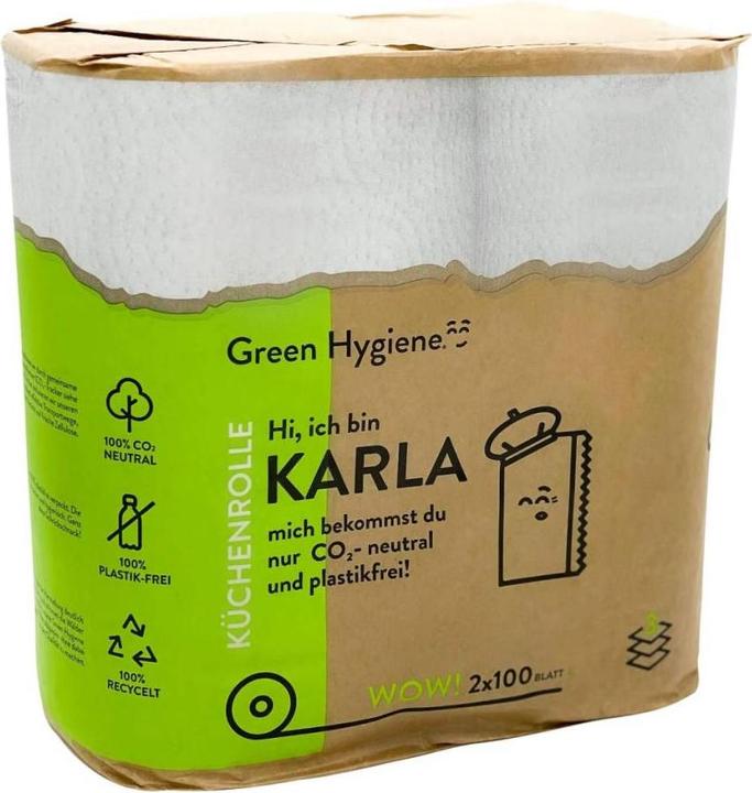 Actual product image Green Hygiene Kitchen rolls KARLA 3-ply bright white 36 rolls 18 packs of 2 rolls of 100 sheets each (36 x)