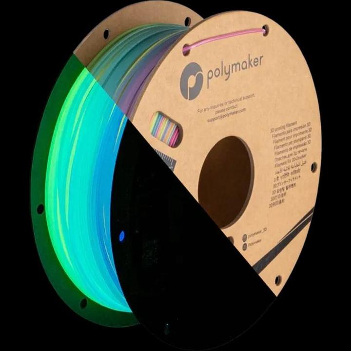 Produktbild Polymaker Luminous Filament PLA nachleuchtend Leucht-Regenbogen (PLA, 1.75 mm, 1000 g, Mehrfarbig)