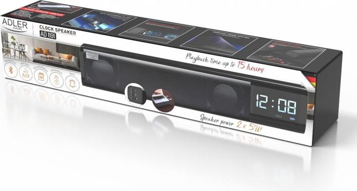 Image du produit Adler AD 1191 Haut-parleur d'horloge, noir (15 h, Fonctionnement sur batterie, Alimentation via port USB)