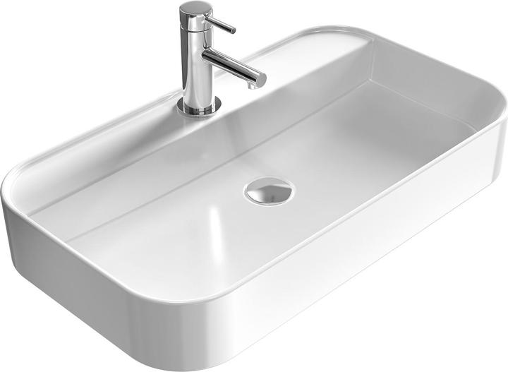 Emke Aufsatzwaschbecken Keramik Waschbecken Hängewaschbecken Eckiger Waschtisch Weiss Glänzend 400 x (400 mm, 400 mm)