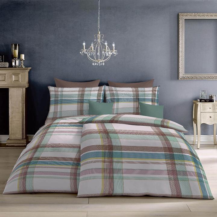 Actual product image Fleuresse Mako-Satin Bettwäsche Milano 114323 beige grün (Bedding set, 135x200 cm + 80x80 cm)