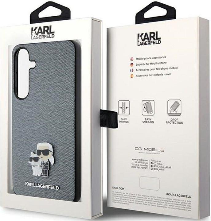 Immagine prodotto Karl Lagerfeld KLHCMPSAKCMPG + S926 valigetta rigida/ grigio Saffiano Karl & Choupette Spilla in metallo (Samsung Galaxy S24+)