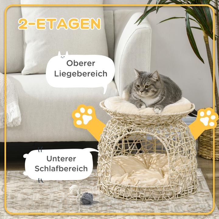 Produktbild PawHut Rattan Katzenkorb mit Kissen (Katze)