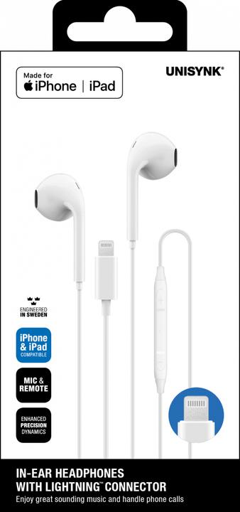 Actual product image Unisynk 10345 headphones/headset Wired In-ear Calls/Music White (Cable)