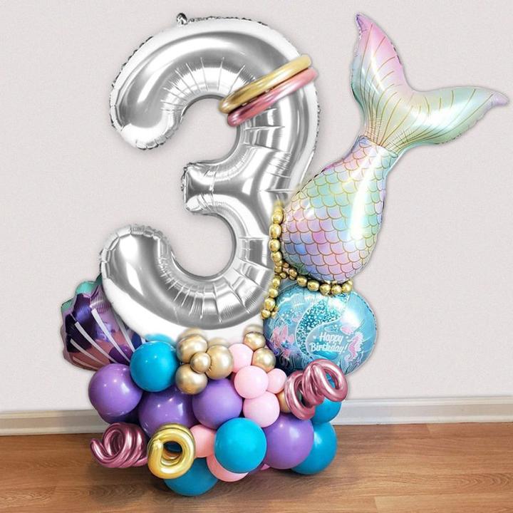 Immagine prodotto Hermex Set di palloncini a forma di sirena Set di palloncini di compleanno Numero di sirena
