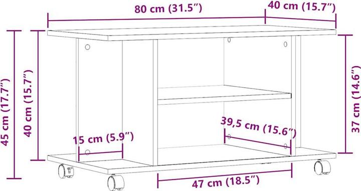 Produktbild VidaXL TV Regal TV Schrank Lowboard Fernsehtisch mit Rollen Altholz-Optik (80 x 40 x 45 cm)