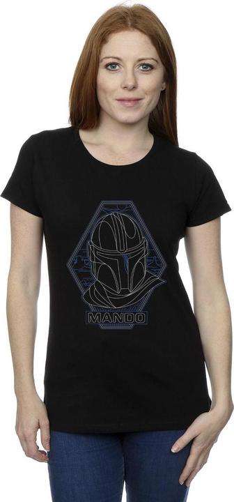 Actual product image Star Wars Womens/Ladies The Mandalorian Outline Helm Diamond Cotton T-Shirt (XXL)