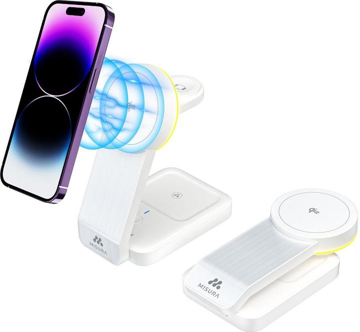 Immagine prodotto Misura Stazione di ricarica wireless pieghevole MH10 3-in-1 - BIANCO (30 W)