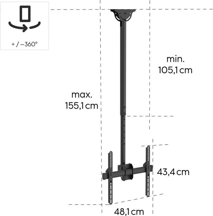 Actual product image Hama TV ceiling mount, swivel, tilt, 165 cm (65") up to 50 kg (Ceiling, 65", 50 kg)