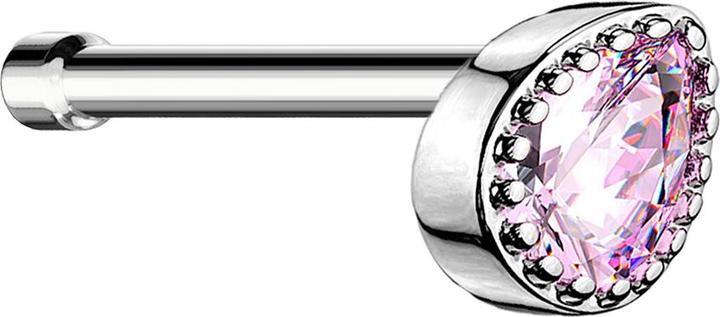 Produktbild Star Piercing Nasenstecker gerade silber Kristalltropfen pink (Messing, Chirurgenstahl 316L)