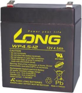 Actual product image Long WP4.5-12 WP4.5-12 Lead-acid battery 12 V 4.5 Ah lead-fleece (AGM) (W x H x D) 90 x 10 (12 V, 4500 mAh)