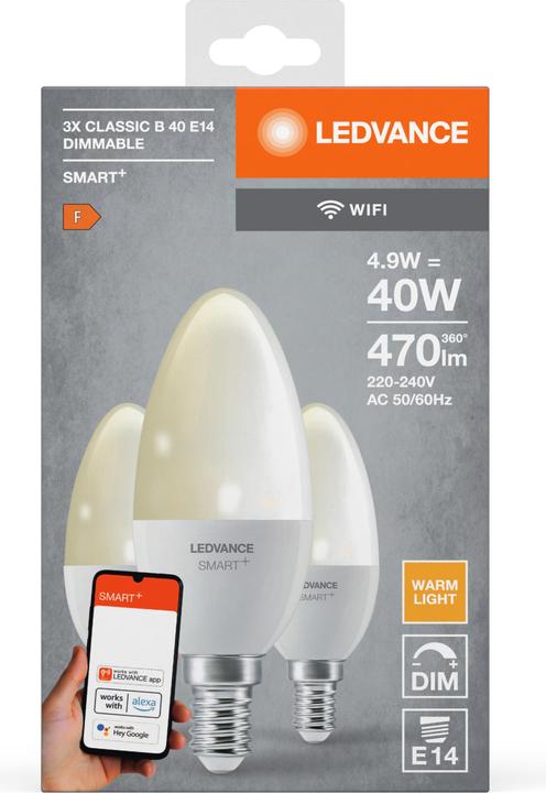 Produktbild Ledvance Smart+ Wifi Candle (E14, 4.90 W, 470 lm, 3 x, F)