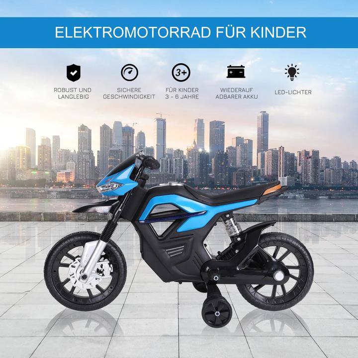 Immagine prodotto Homcom Moto elettrica per bambini 3-6 anni con ruote di allenamento max. 3 km/h Metallo + plastica Blu