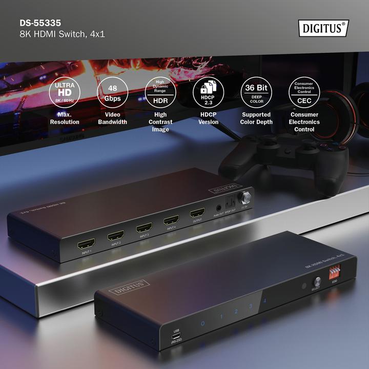Actual product image Digitus 8K HDMI switch, 4x1