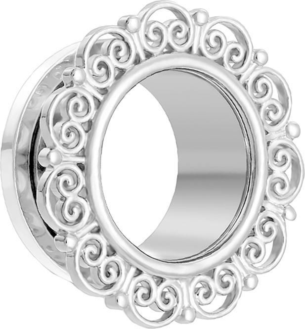 Produktbild Star Piercing Flesh Tunnel silber mit filigranen Herzen (ohne Messing, Chirurgenstahl 316L)