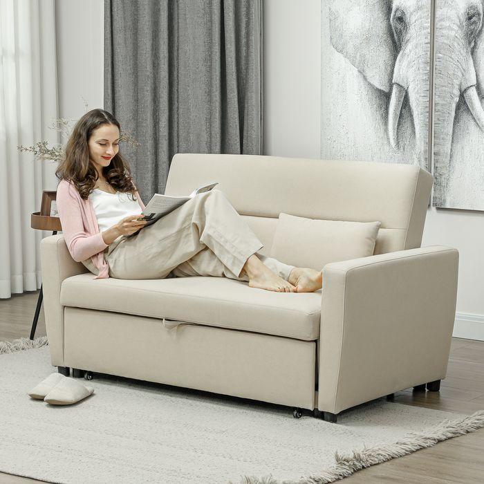Actual product image Swisshandel24 Schlafsofa, 2-Sitzer Sofa mit Schlaffunktion, Verstellbare Rückenlehne, Beige