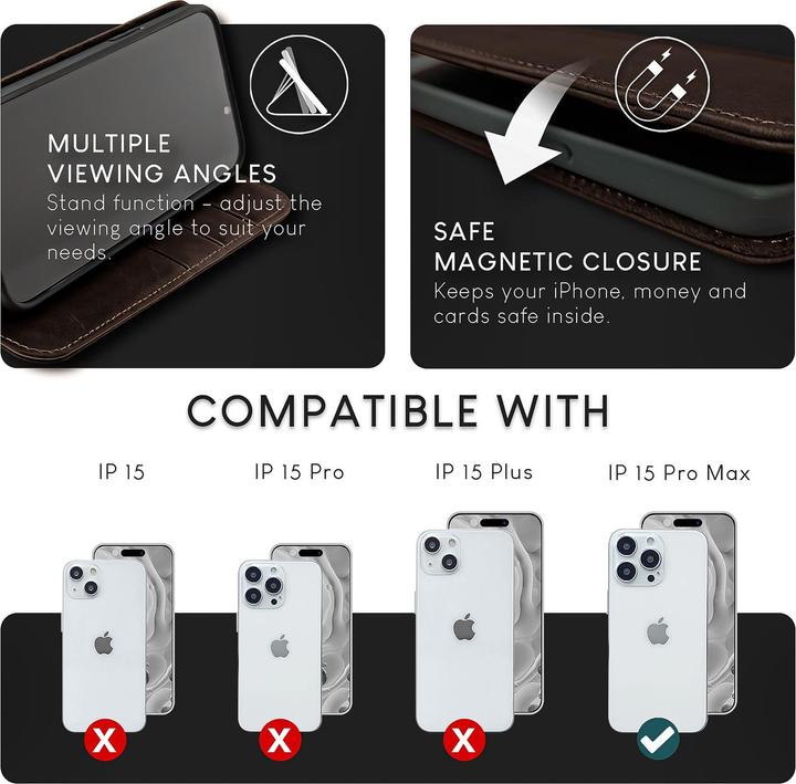 Actual product image Nalia Genuine leather flip case cover with magnetic fastener (Apple iPhone 15 Pro Max)
