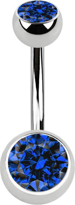 Actual product image Star Piercing Banana silver with two dark blue crystal balls (Surgical steel 316L)