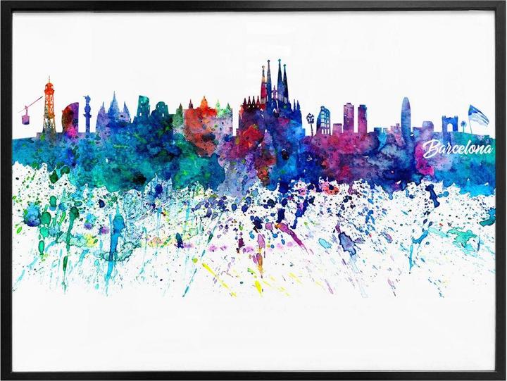 Produktbild Trenddeko Barcelona Aquarell Skyline (120 x 100 cm)