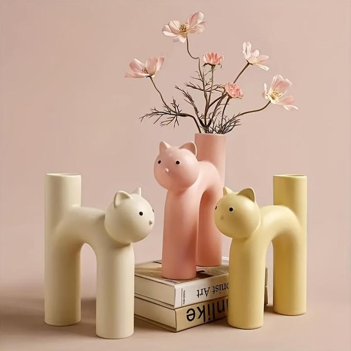 Actual product image Alopini Miniature resin cat vase: 13.5cm/5.31inch high, 3.5cm/1.37inch diameter, decorative art (1 x)