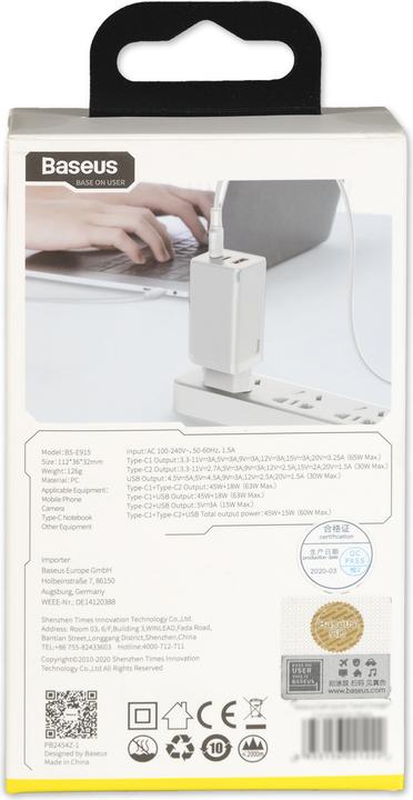 Actual product image Baseus GaN Laptop Charger (65 W)