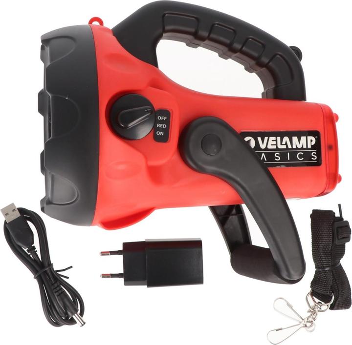 Produktbild Velamp Wiederaufladbarer 10W LED-Strahler mit rotem Blinklicht (800 lm)