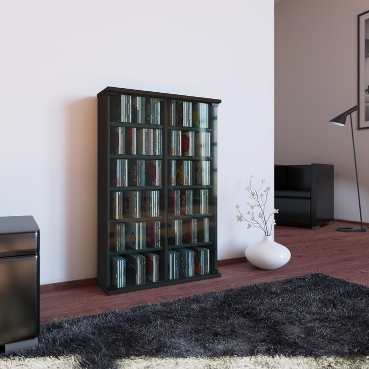 Produktbild VCM Holz CD DVD Stand Regal Roma mit Glastür (60 x 18 x 92 cm)