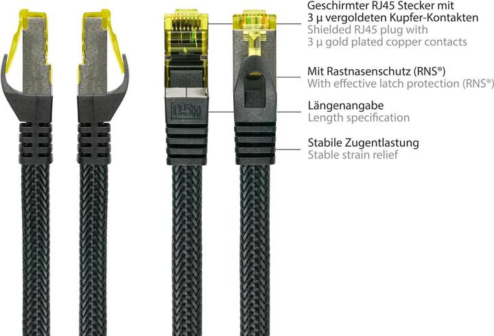Produktbild Python ® Series RJ45 Patchkabel mitCat.7 Rohkabel, Rastnasenschutz (RNS®) und Nylongeflecht, S/FTP, PiMF, h (S/FTP, CAT6a, 20 m)