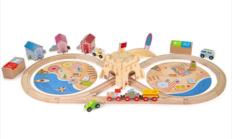 Immagine prodotto Bigjigs Set ferroviario in legno Sea Coast Cleaning Up, 70 pezzi.