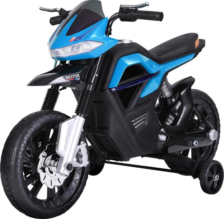 Homcom Children's electric motorbike 3-6 years with training wheels max. 3 km/h Metal + plastic Blue